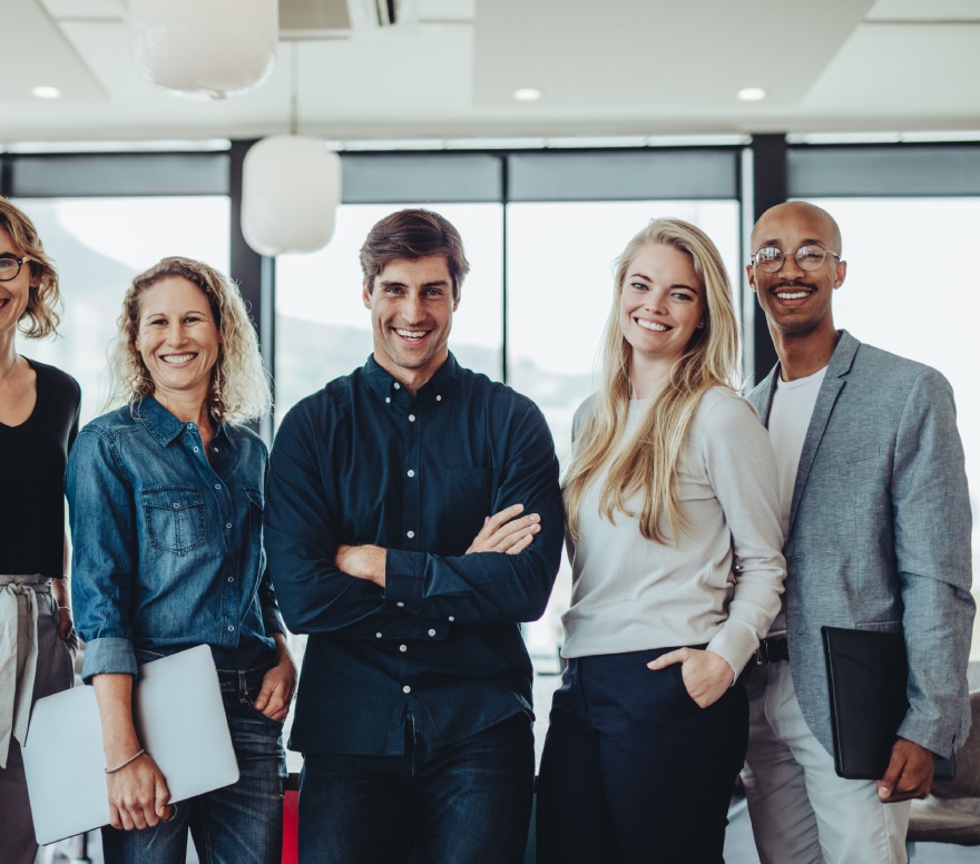 business people standing together in office